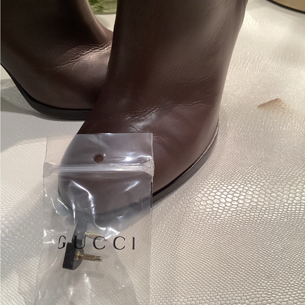 Gucci Drapple High Heeled Boots dark olive / brown Lambskin leather Size 8.5 - Picture 10 of 11